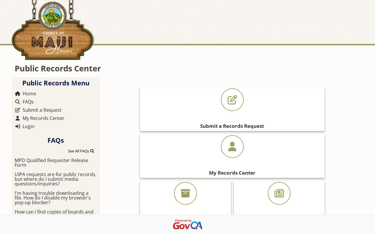 Maui County UIPA request portal for booking and arrest records