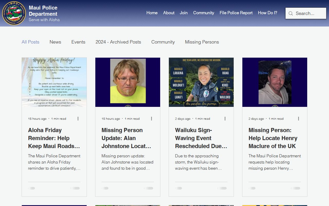 Maui County official MPD news and public-assistance records page