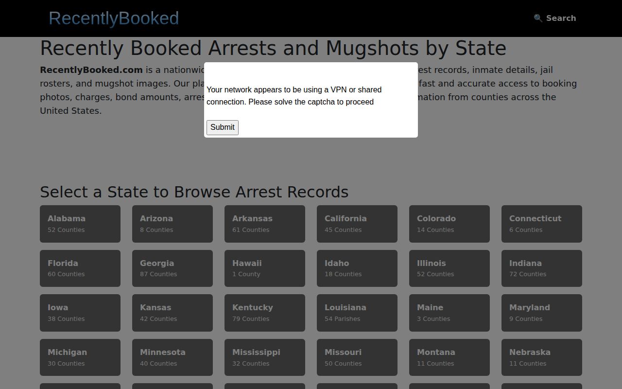 Unofficial RecentlyBooked statewide coverage check for Maui County research