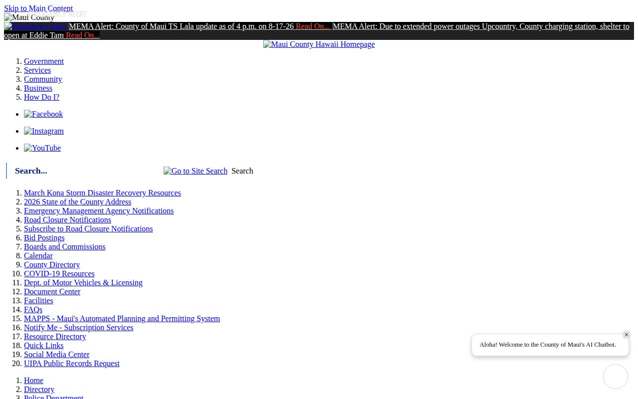 Maui County official booking and receiving directory contact